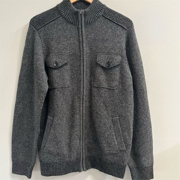 Pronto Uomo Men's Gray Wool Full Zip Bomber Sweater‎ Cardigan Size L - Picture 1 of 9